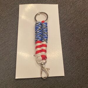 Red White and Blue Knotted Paracord Keychain with Swivel Lobster Clasp